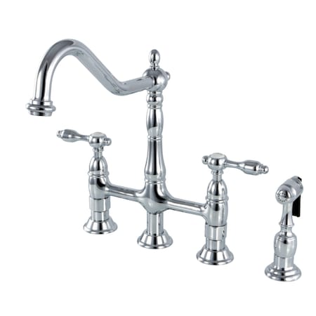 Kingston Brass KS1271TALBS Tudor Bridge Kitchen Faucet W/Brass Sprayer, Chrome KS1271TALBS